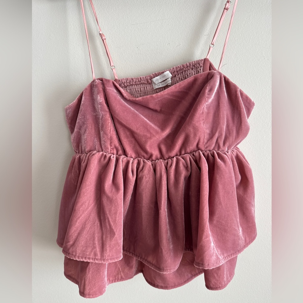 Urban Outfitters Velvet Pink Peplum Top - Size S
